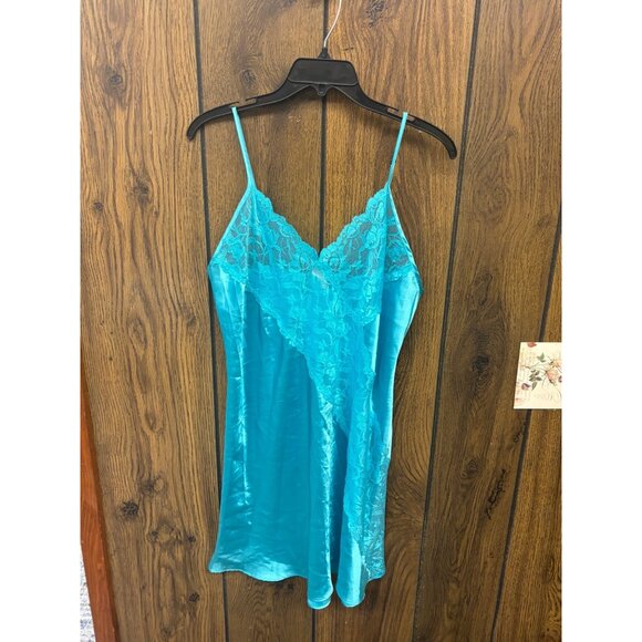 Ladies Medium Blue Lace & Silk Nightgown With Adjustable Straps NOLB - Picture 1 of 4
